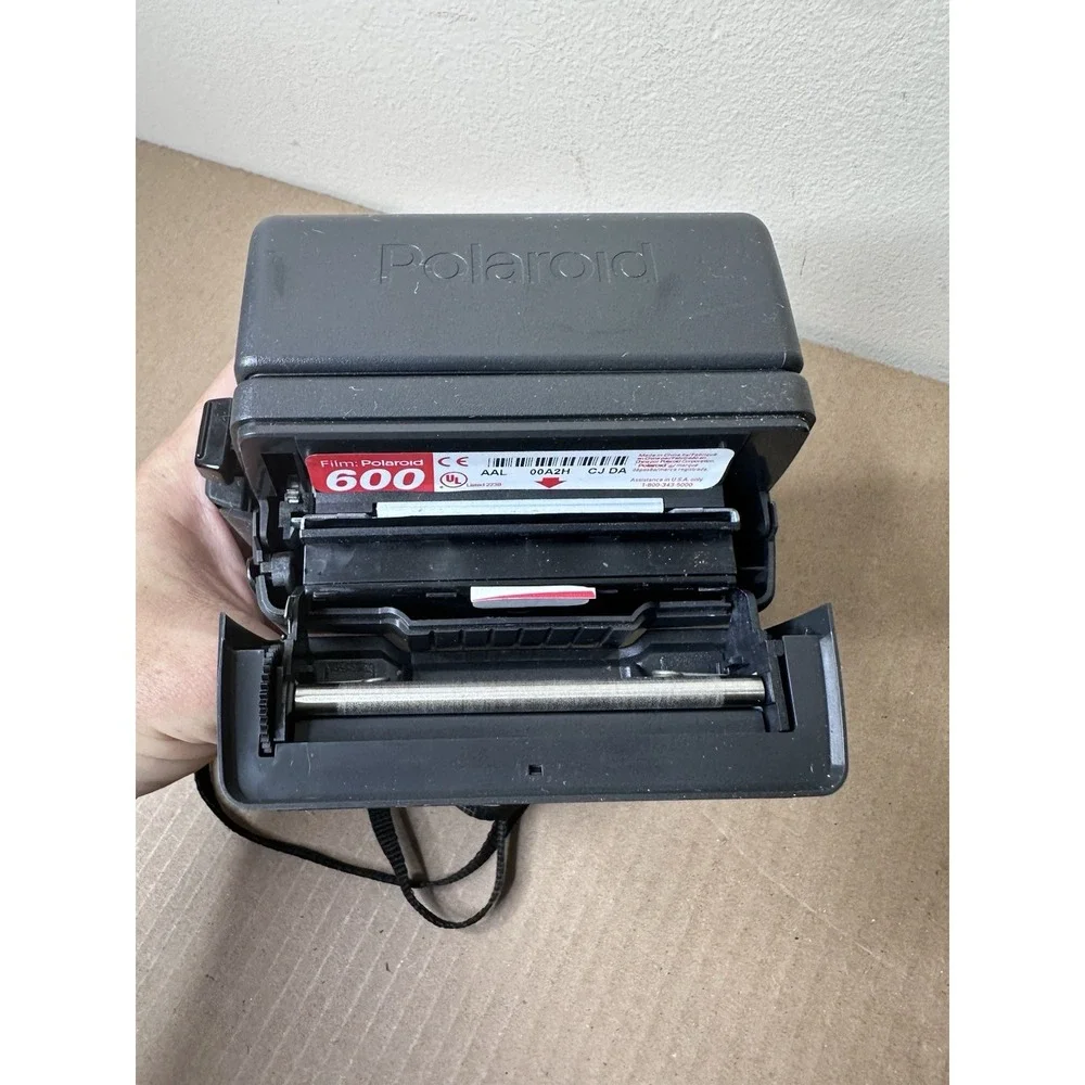 Vintage Polaroid 600 One Step Flash Instant Film Camera Black with Strap